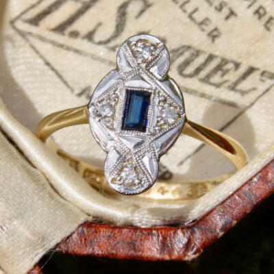 Alternative view of Art Deco Sapphire and Diamond Panel Ring set in 18ct Yellow Gold & Platinum